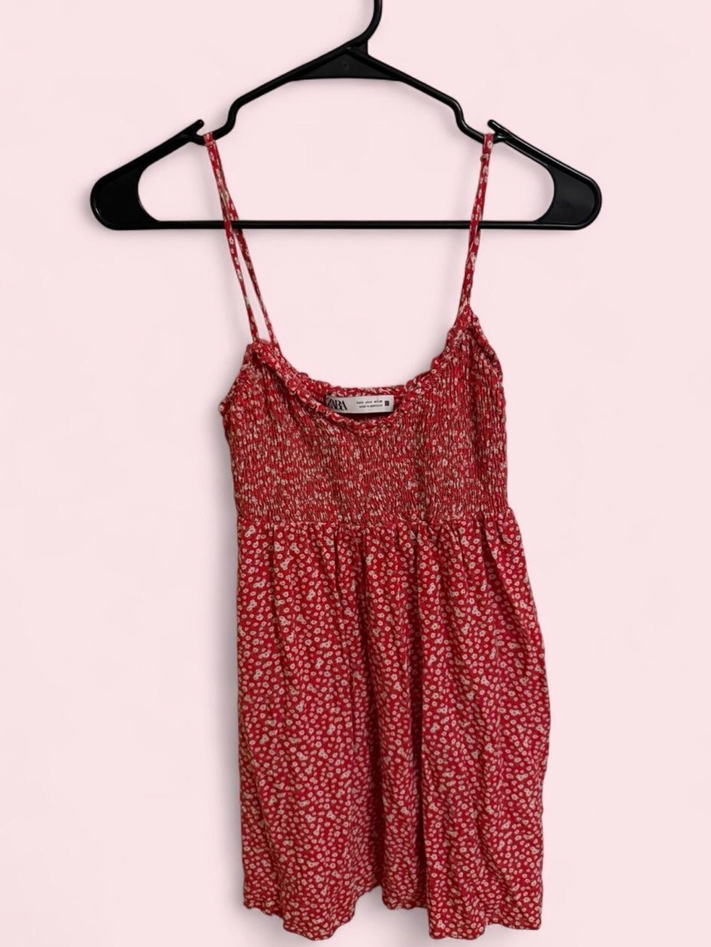 Zara Red Floral Smocked Mini Dress